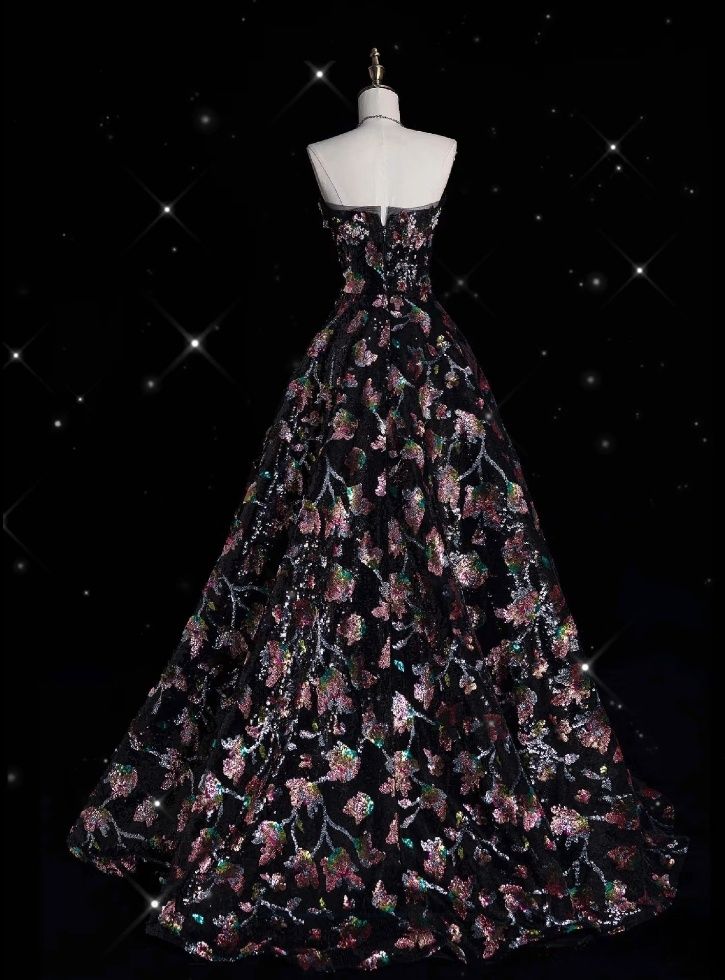 Glamorous A Line Strapless Satin Embroidery Applique Long Prom Dress,Evening Dress GG1899