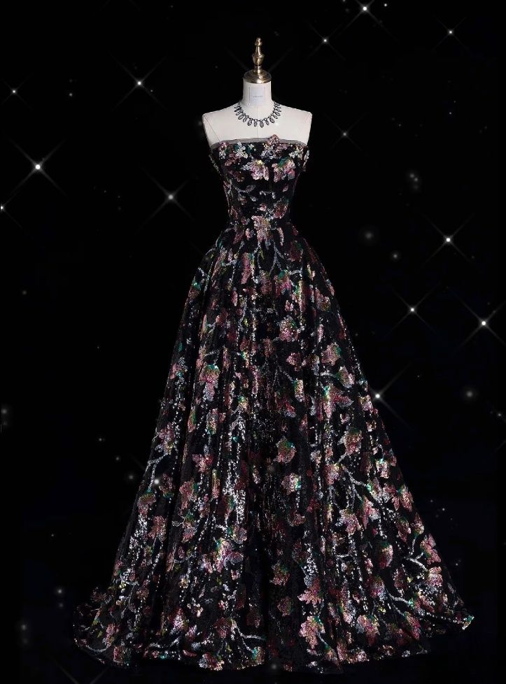 Glamorous A Line Strapless Satin Embroidery Applique Long Prom Dress,Evening Dress GG1899