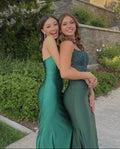 Chic Mermaid Strapless Dark Green Satin Beaded Applique Long Prom Dress,Evening Dress GG1902