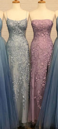 Pretty A Line Spaghetti Straps Tulle Applique Long Prom Dress,Evening Dress GG1915
