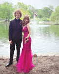 Charming Mermaid Spaghetti Straps Hot Pink Tulle Lace Sequin Long Prom Dress,Evening Dress GG1936