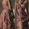 Sexy A Line Spaghetti Straps Chiffon Printing Ruffles Long Prom Dress,Evening Dress GG1951