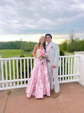 Obsessed A Line Sweetheart Satin Embroidered Flower Long Prom Dress,Evening Dress GG1952