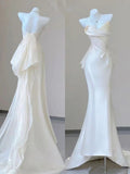 Beautiful Mermaid Sweetheart White Satin Long Prom Dress,Wedding Dress,Evening Dress GG1964
