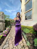 Simple Mermaid Sweetheart Purple Satin Pleated Long Prom Dress,Evening Dress GG1969