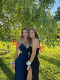 Simple Mermaid Spaghetti Straps V Neck Satin Long Prom Dress,Evening Dress GG1974