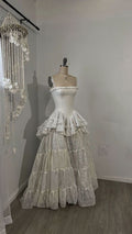 Chic A Line Spaghetti Straps White Lace Long Prom Dress,Wedding Dress,Evening Dress GG1999