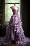 Chic A Line Sweetheart Chiffon Tulle Applique Long Prom Dress,Evening Dress GG2008