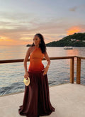 Gradient A Line Halter Satin Long Prom Dress,Evening Dress GG2014
