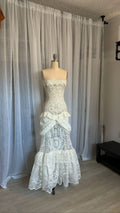 Elegant Mermaid Strapless light Ivory Lace Long Prom Dress,Wedding Dress,Evening Dress GG2026