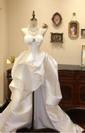 Beautiful A Line Strapless White Satin Sweep Long Prom Dress,Wedding Dress,Evening Dress GG2033