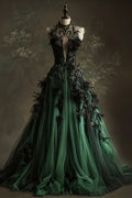 Vintage A Line Tulle Lace Applique Long Prom Dress,Evening Dress GG2059
