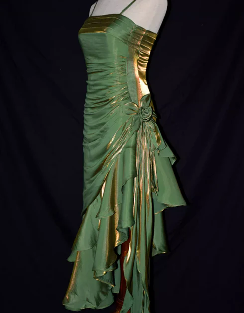 Elegant Mermaid Spaghetti Straps Charming High Low Satin Long Prom Dress, Evening Dress GG205