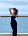 Sexy Mermaid Strapless Black Elastic Satin Long Prom Dress,Evening Dress GG2071