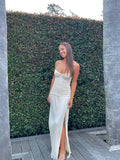 Stunning A Line Spaghetti Straps Chiffon Slit Long Prom Dress,Evening Dress GG2102