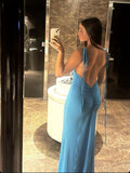 Sexy Mermaid Spaghetti Straps Satin Backless Long Prom Dress,Evening Dress GG2105