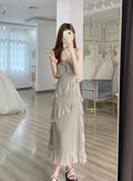 Classy A Line Spaghetti Straps Chiffon Ruffles Long Prom Dress,Evening Dress GG2114