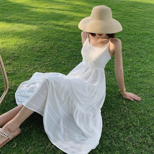 Elegant A Line Spaghetti Straps White Chiffon Long Prom Dress,Evening Dress GG2115