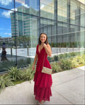 Pretty A Line V Neck Burgundy Chiffon Tiered  Long Prom Dress,Evening Dress GG2153