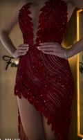 Gorgeous Mermaid Strapless Red Tulle Beaded High Low Long Prom Dress,Party Dress,Evening Dress GG2191