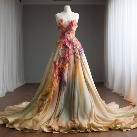 Classy A line Strapless Gradient Chiffon Applique Long Prom Dress,Party Dress,Evening Dress GG2195