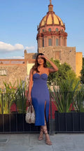 Unique Mermaid Strapless Blue Purple Satin Slit Long Prom Dress,Party Dress,Evening Dress GG2205