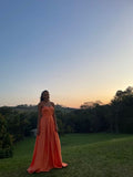 Elegant A Line Spaghetti Straps Orange Satin Long Prom Dress,Party Dress,Evening Dress GG2207