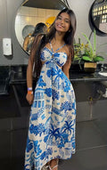 Classy A line Halter Satin Printing Long Prom Dress,Party Dress,Evening Dress GG2238
