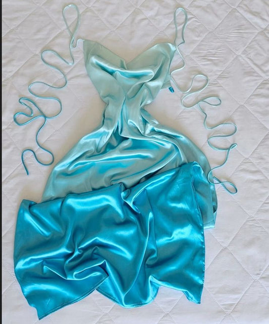 Classy A Line Gradient Spaghetti Straps Satin Long Prom Dress,Party Dress,Evening Dress GG2247