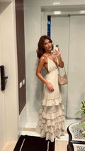 Sexy A Line Spaghetti Straps Chiffon Tiered Long Prom Dress,Party Dress,Evening Dress GG2262