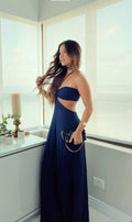 Classy A Line Halter Navy Elastic Satin Long Prom Dress,Party Dress,Evening Dress GG2265