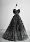 Chic A Line Sweetheart Black Tulle Gradient With Beadings Long Prom Dresses,Black Evening Dress  GG230