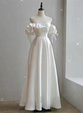 Elegant A Line White Satin Off The Shoulder Beaded Sweetheart  Long Prom Dresses,Evening Dress  GG232