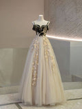 Classy A Line Spaghetti Straps Tulle Applique Long Prom Dress,Party Dress,Evening Dress GG2339