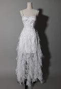 Classy Mermaid Spaghetti Straps White Satin Tulle Lace Short Prom Dress,Homecoming Dress,Evening Dress GG2342