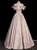 Exquisite A Line Off The Shoulder Pink Sweetheart Statin Applique Floral Long Prom Dress, Evening Dress GG234