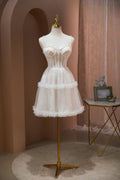 Lovely A Line Spaghetti Straps Tulle Pearl Short Prom Dress,Homecoming Dress,Birthday Dress GG2351