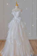 Cute A Line Strapless White Chiffon Tulle Long Prom Dress,Party Dress,Evening Dress GG2360