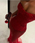 Gorgeous Mermaid Strapless Red Satin Tulle Beaded Long Prom Dress,Party Dress,Evening Dress GG2364
