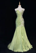 Vintage Mermaid Spaghetti Straps Satin Applique Beaded Long Prom Dress,Party Dress,Evening Dress GG2366
