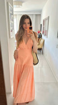Classy A Line Spaghetti Straps Pastel Orange Satin Long Prom Dress,Party Dress,Evening Dress GG2370