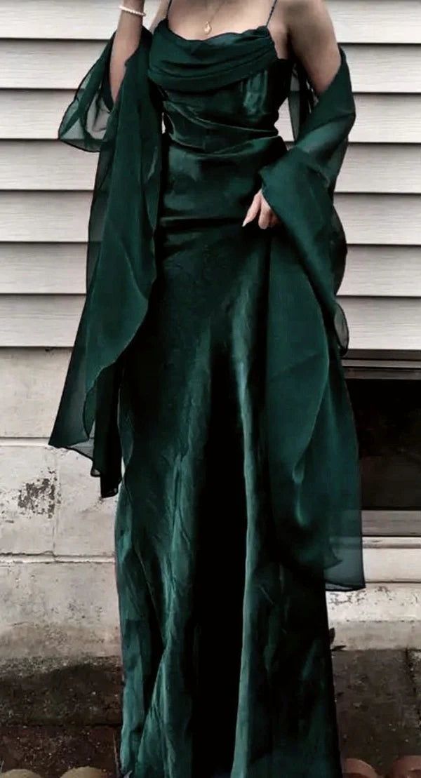 Classy Spaghetti Straps Chiffon With Cape Long Prom Dress,Party Dress,Evening Dress GG2379
