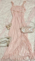 Classy A Line Spaghetti Straps Pink Chiffon Lace Long Prom Dress,Party Dress,Evening Dress GG2393