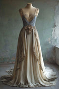 Classy A Line V Neck Chiffon Applique Long Prom Dress,Wedding Dress,Evening Dress GG2399