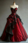 Vintage Ball Gown Sweetheart Tulle Flowers Long Prom Dress, Wedding Dress, Evening Dress GG2419