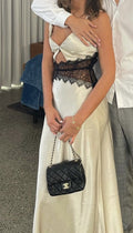 Chic A Line Spaghetti Straps Satin Lace Long Prom Dress, Party Dress, Evening Dress GG2455