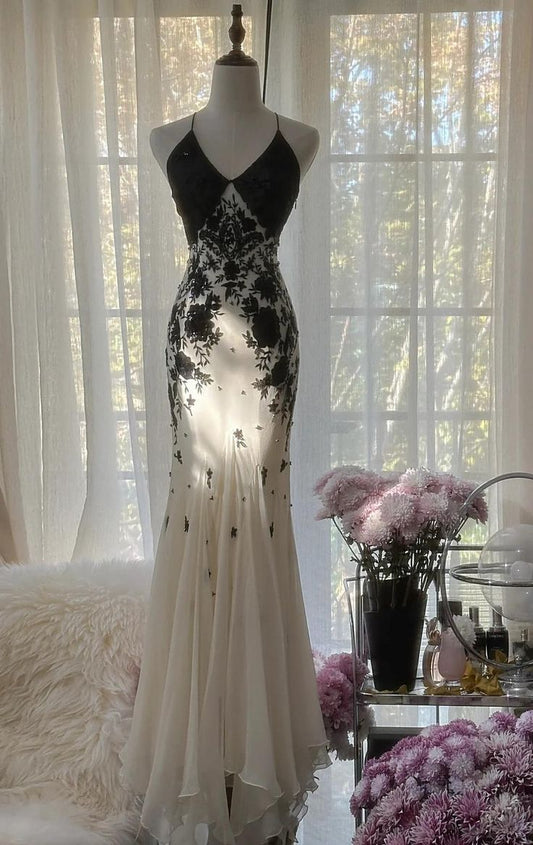 Charming Mermaid Halter Straps Chiffon Applique Long Prom Dress, Party Dress, Evening Dress GG2459