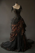 Glamorous A Line Corset Satin Chiffon Printing Long Prom Dress, Party Dress, Evening Dress GG2469