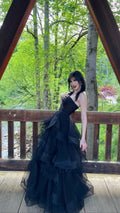 Cute A Line Strapless Black Satin Tulle Long Prom Dress, Party Dress, Evening Dress GG2481
