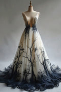 Gorgeous A Line V Neck Gradient Tulle Long Prom Dress, Party Dress, Evening Dress GG2496